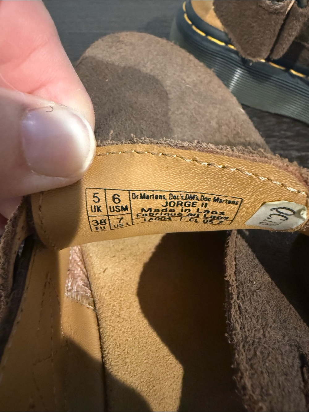 Dr. Martens womens Brown Suede Doc Martin Buckle Clog with Yellow Stitching - Picture 2 of 3